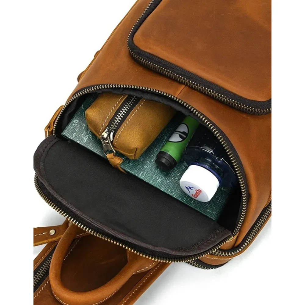 Hawk Tan Leather Sling Backpack