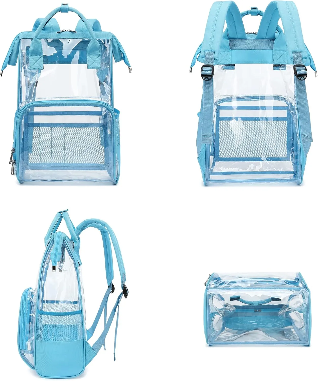 Heavy Duty Clear Backpack for Men Women, School Bag Bookbag PVC Plastic Transparent Backpacks for Boys Girls (Light Blue)