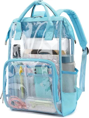 Heavy Duty Clear Backpack for Men Women, School Bag Bookbag PVC Plastic Transparent Backpacks for Boys Girls (Light Blue)