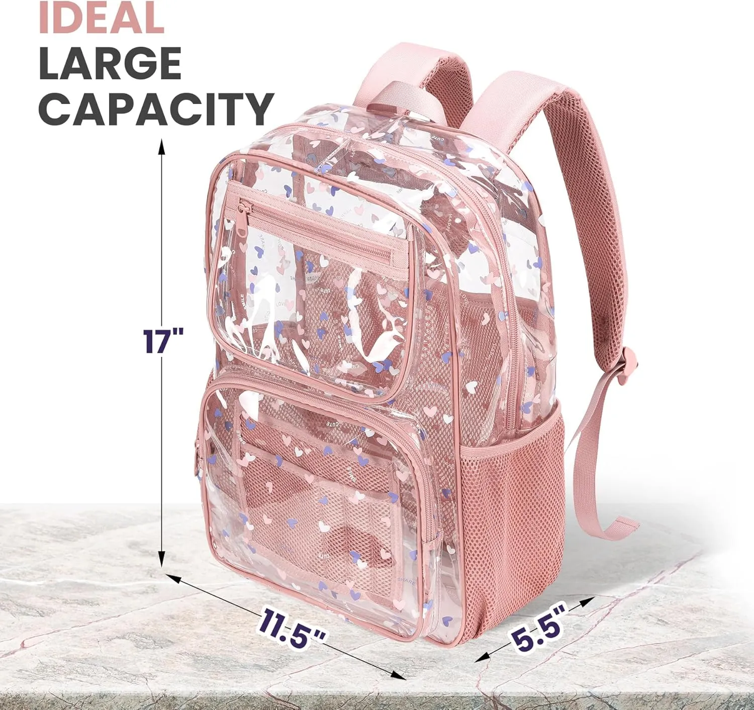 Heavy-Duty Clear Backpack for School - Durable See-Through Bookbag pink