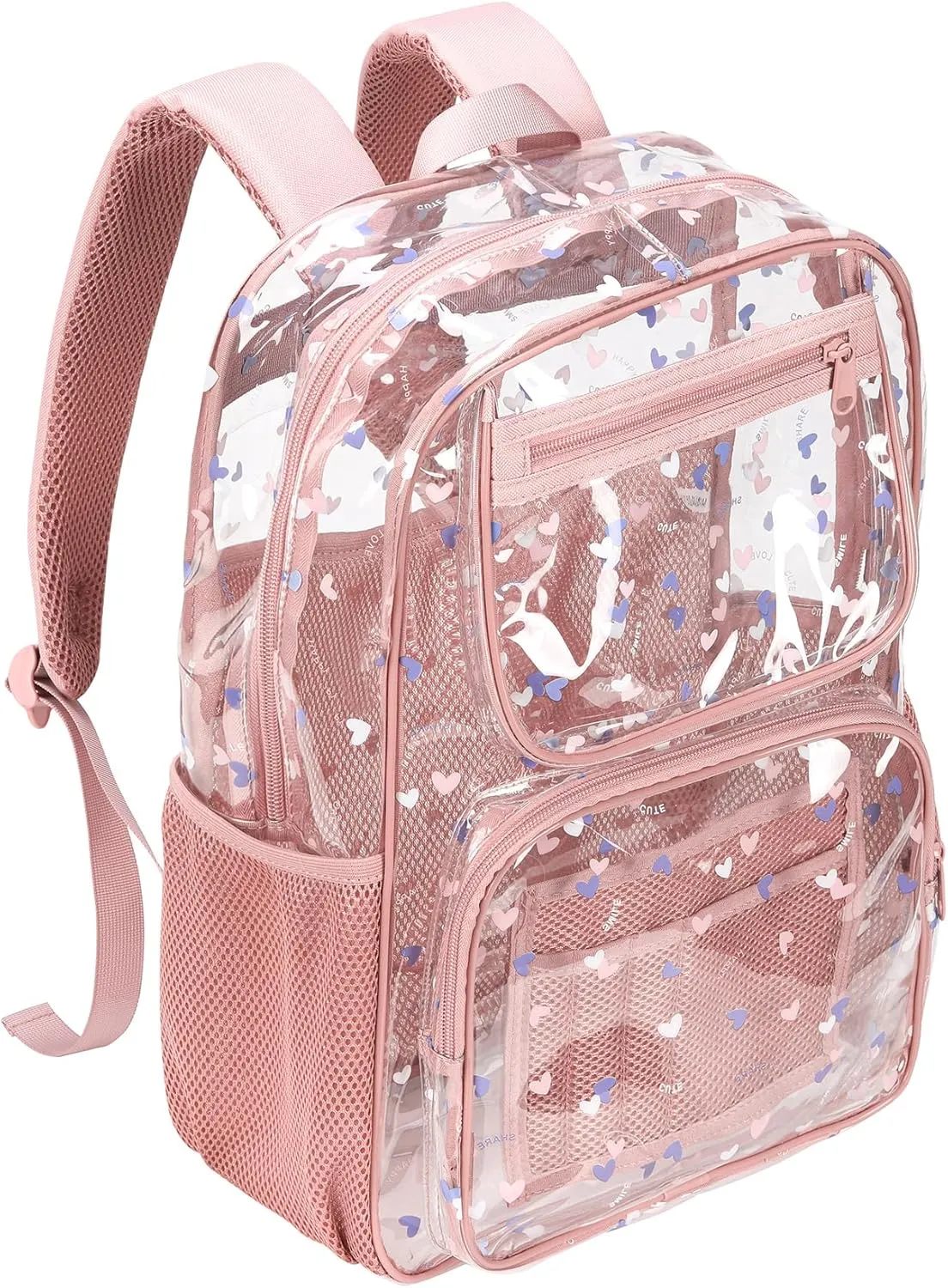 Heavy-Duty Clear Backpack for School - Durable See-Through Bookbag pink