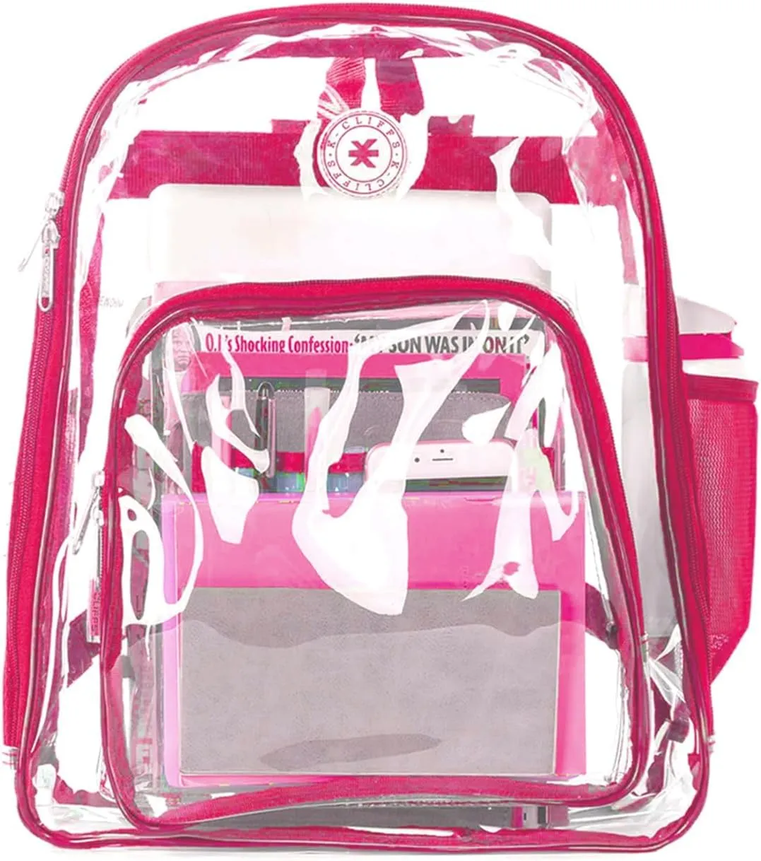 Heavy Duty Clear Backpack Transparent Quality School Bag Large See Through Student Daypack Security Workbag Hot Pink