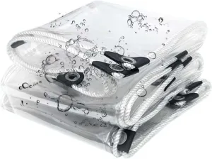 Heavy Duty Clear PVC Tarp 2.6x6.6ft, Clear Waterproof Tarps Tear Resistant with Grommets, PVC Tarpaulin Transparent Cover for Boat, Patio & Garden