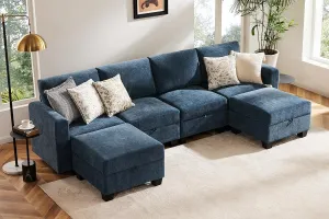 Heavy Duty Modular Sectional Sofa with Storage, 118" U Shaped Sectional Couches for Living Room, Comfy Convertible Sectional Sofa with Chaise - Chenille Blue