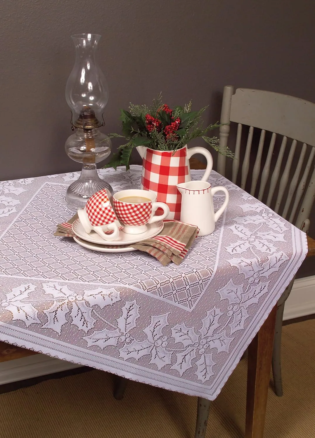 Heritage Lace Holly Vine Table Topper, 36" by 36", White