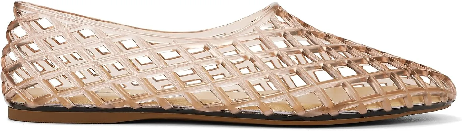 HEVA Women's Jelly Mesh Flats Breathable Clear Hollow Shoes Summer Beach Jellies Ballet Sandals