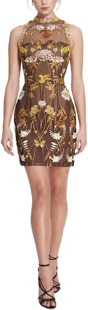 High-Neck Mirrored Embroidery Dress