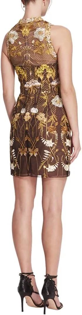 High-Neck Mirrored Embroidery Dress