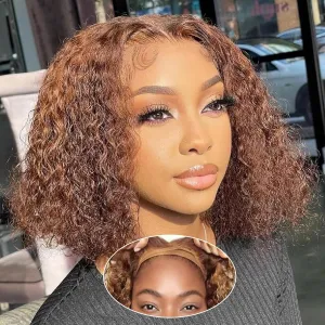 Highlight 4/27 Bob Wig Human Hair 180% Density 4x4 HD Transparent Lace Front Wigs Human Hair Pre Plucked Short Bob Glueless Water Wave Wigs Human Hair for Black Women 10 Inch