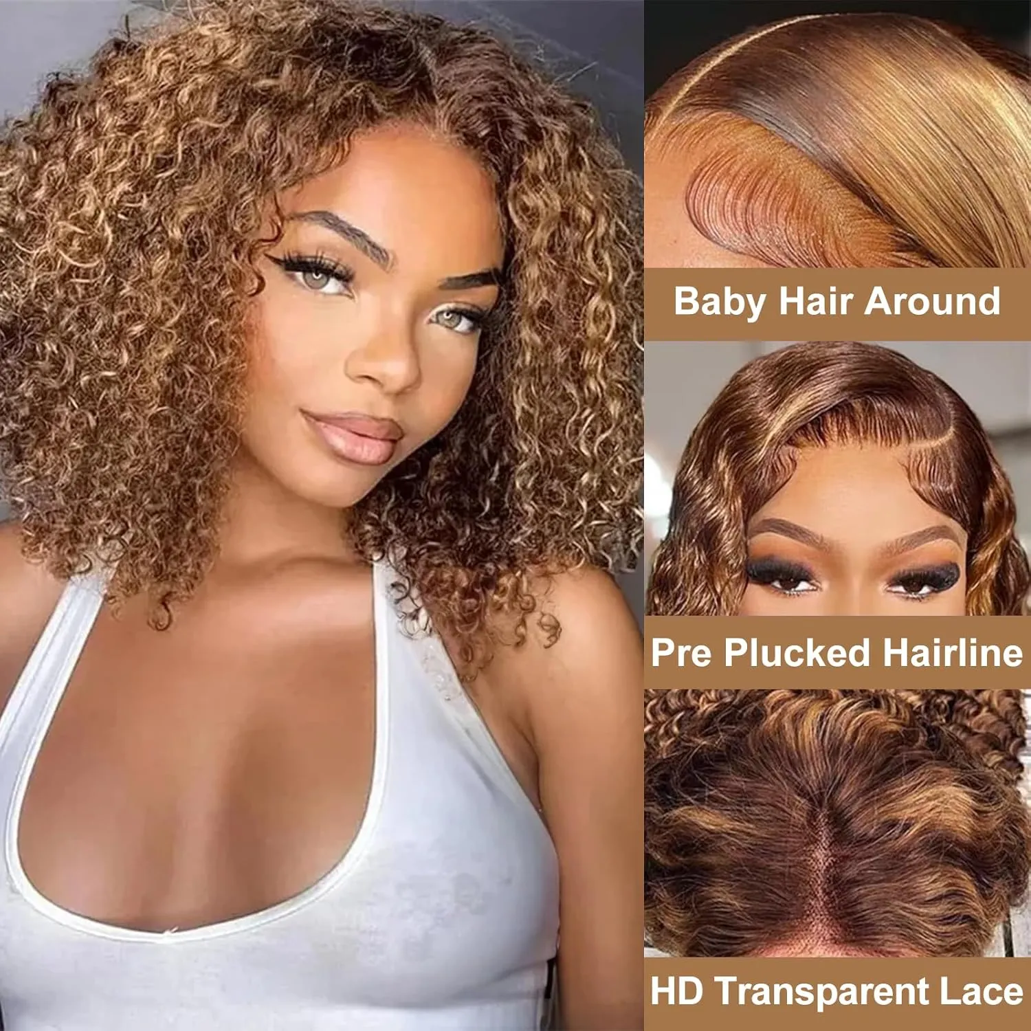Highlight 4/27 Bob Wig Human Hair 180% Density 4x4 HD Transparent Lace Front Wigs Human Hair Pre Plucked Short Bob Glueless Water Wave Wigs Human Hair for Black Women 10 Inch