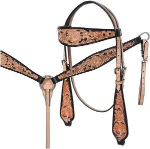 HILASON Tan Western American Leather Horse Tack Set Tan | Horse Tack Sets Western | Leather Horse Tack | Horse Tack Breast Collar | Leather Horse Headstall