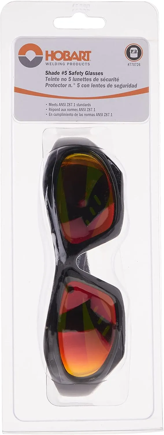 Hobart 770726 Shade 5, Mirrored Lens Safety Glasses, Black
