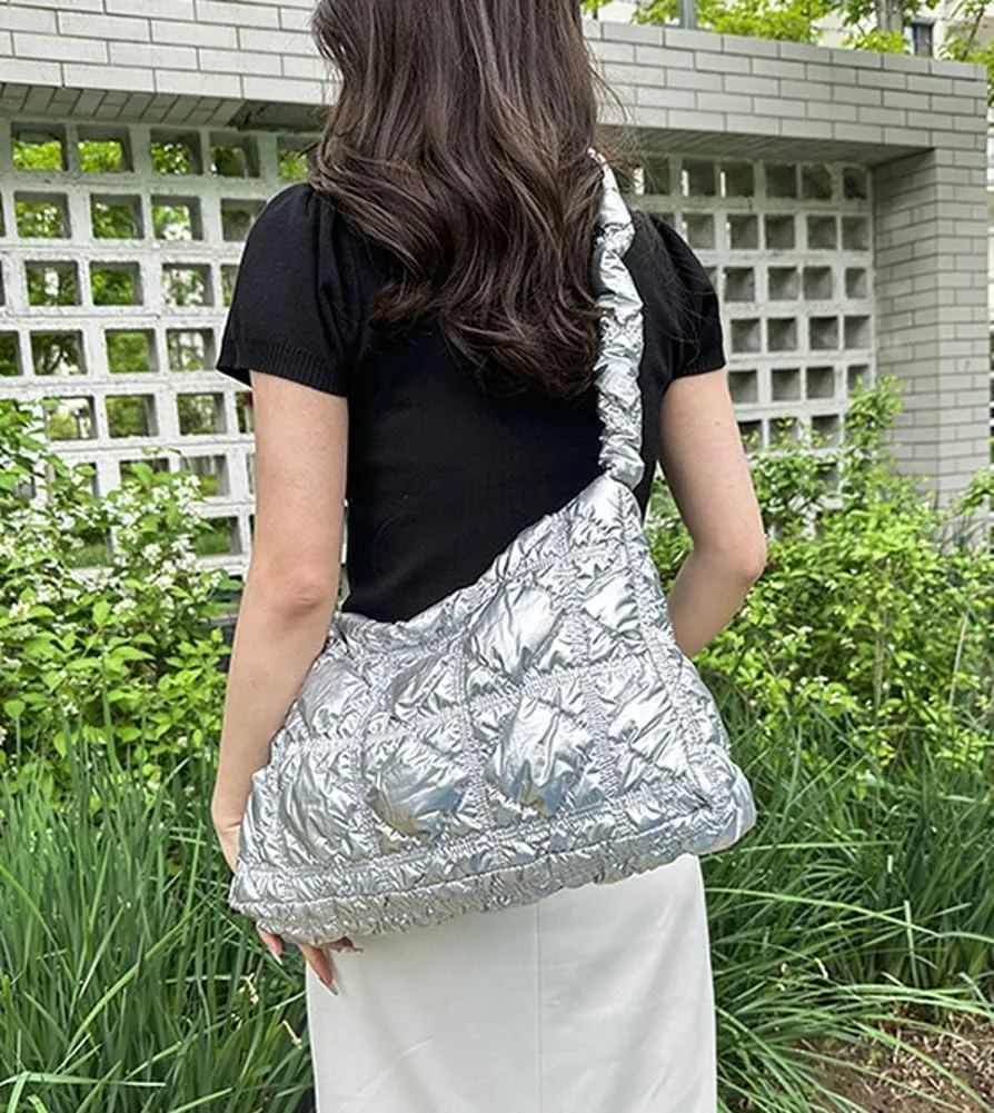 Hobo Crossbody Bags for Women Nylon Underarm Bag Crossbody Purses for Women Trendy Purses for Women 2024 Pleated Shoulder Bag