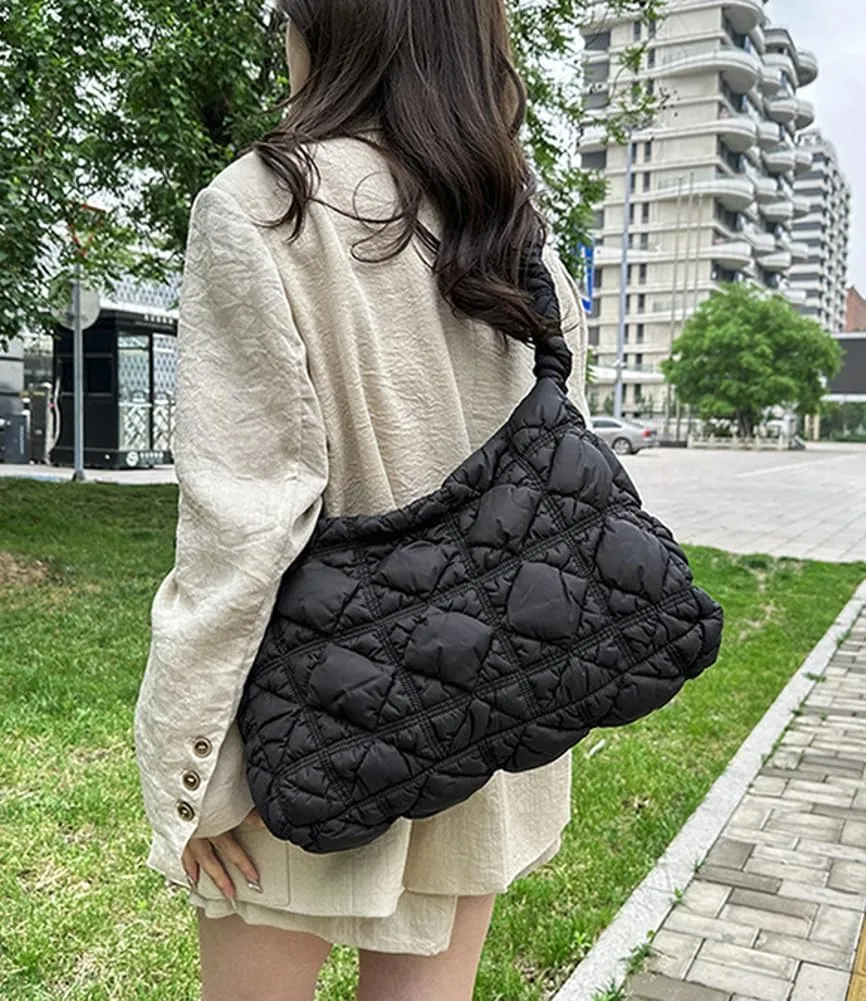 Hobo Crossbody Bags for Women Nylon Underarm Bag Crossbody Purses for Women Trendy Purses for Women 2024 Pleated Shoulder Bag