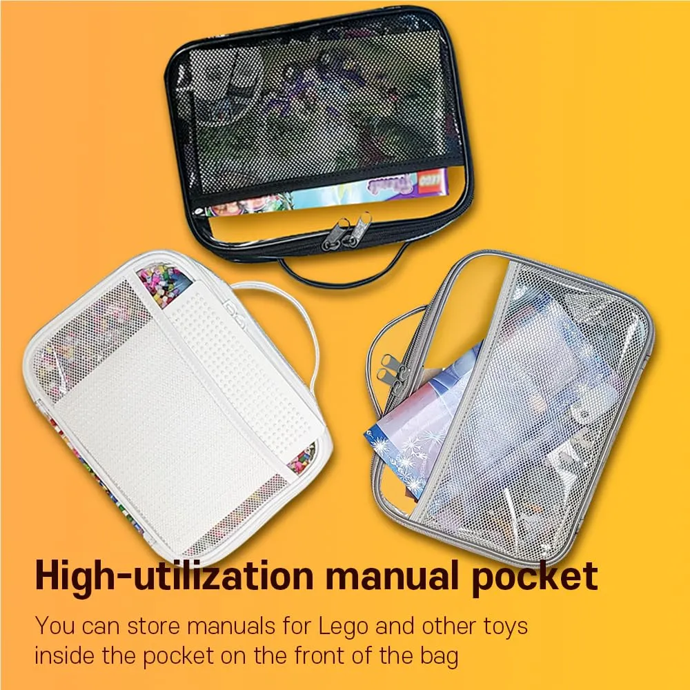 holay 4 Packs PVC Zippered Blocks Set, Toy, Clay, Board game Storage Organizer Case (Name Tag, Manual Pocket) (White, Small, Large)