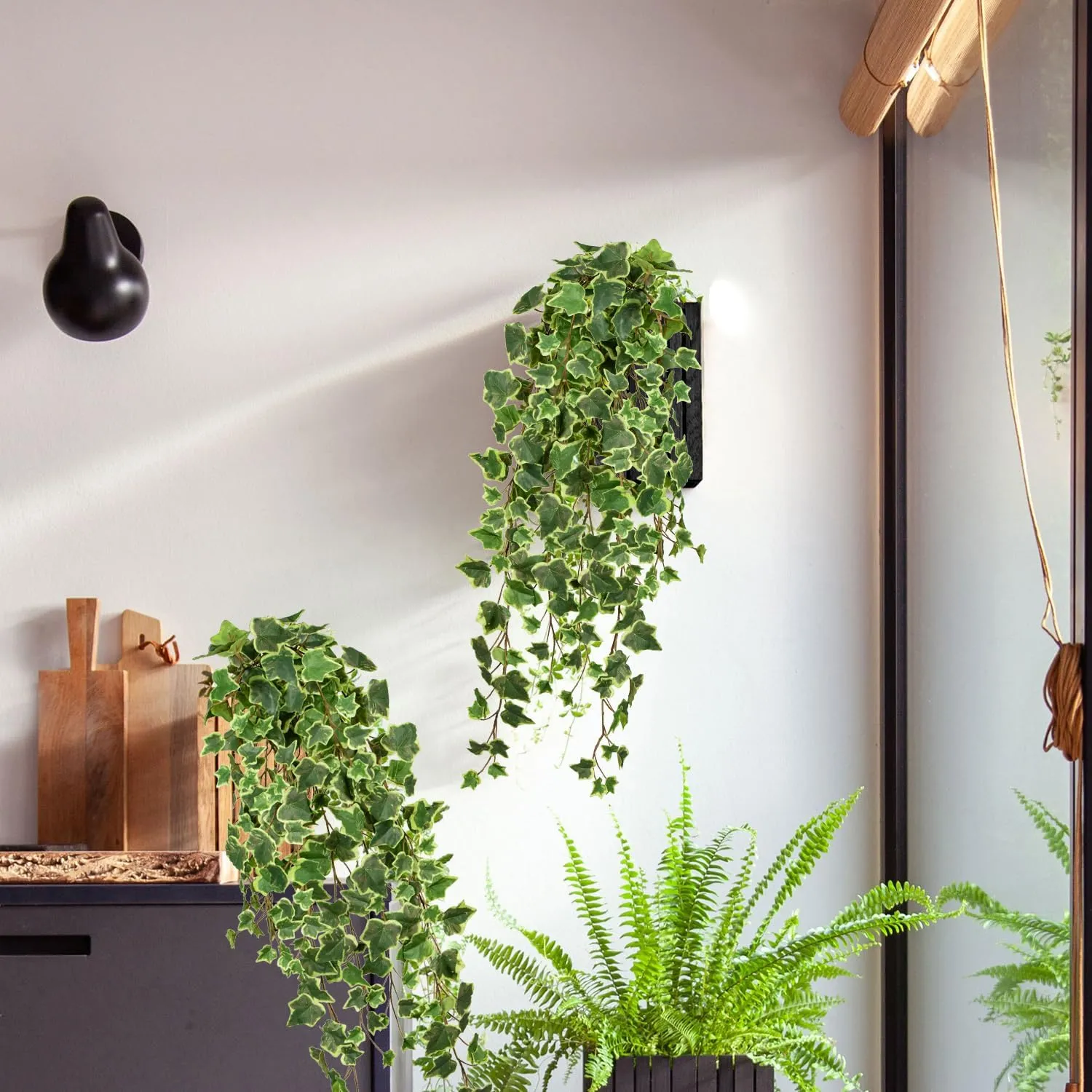 Hollyone Artificial Hanging Plants 35.4" Fake Ivy Vine Faux Ivy Leaves Fire and UV Resistant Hanging Plant Wall Greenery for House Room Patio Indoor Outdoor Home Shelf Office Wedding Decor