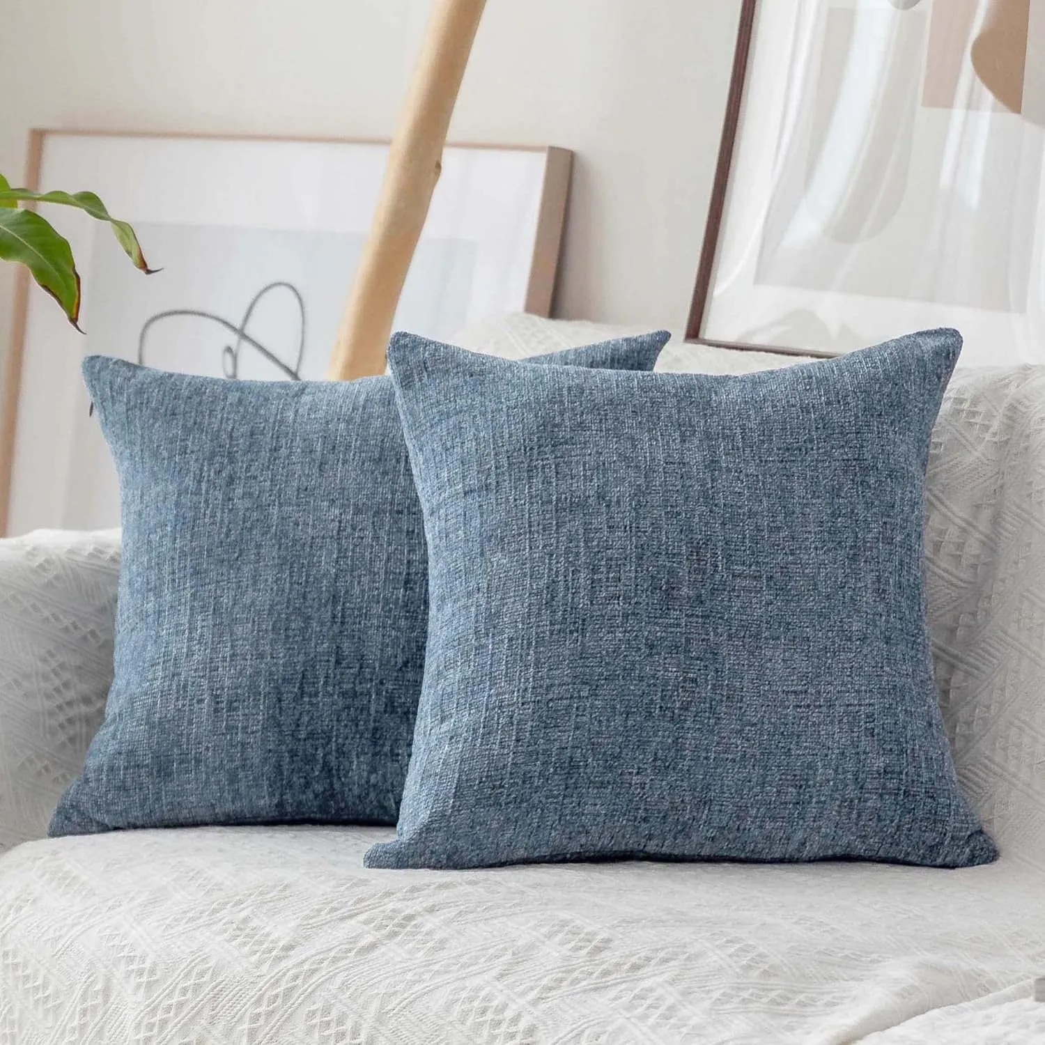 Home Brilliant Blue Throw Pillows Set of 2 Square Textured Plush Decorative Throw Pillow Covers for Bed Couch Car, Jeans Blue, 20 x 20 inch(50x50cm)
