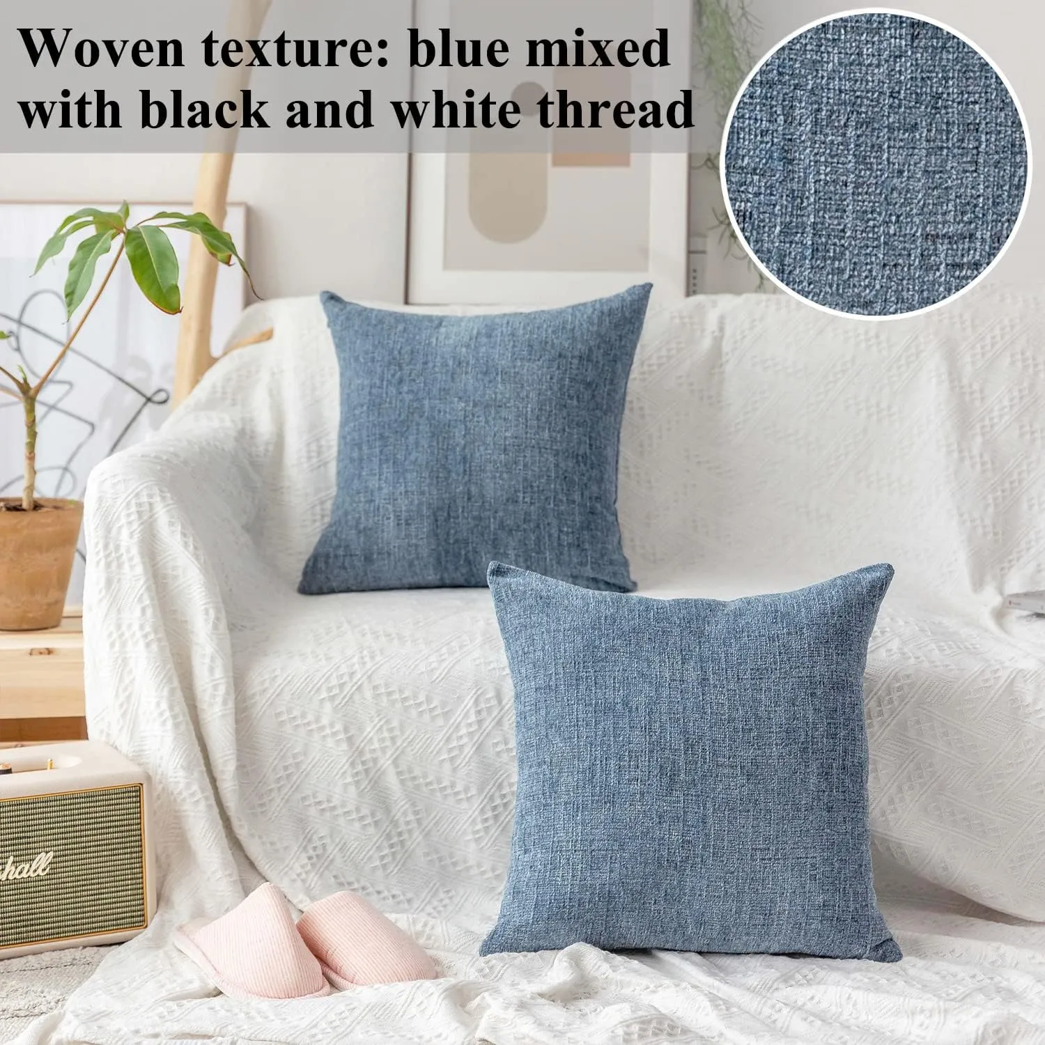 Home Brilliant Blue Throw Pillows Set of 2 Square Textured Plush Decorative Throw Pillow Covers for Bed Couch Car, Jeans Blue, 20 x 20 inch(50x50cm)