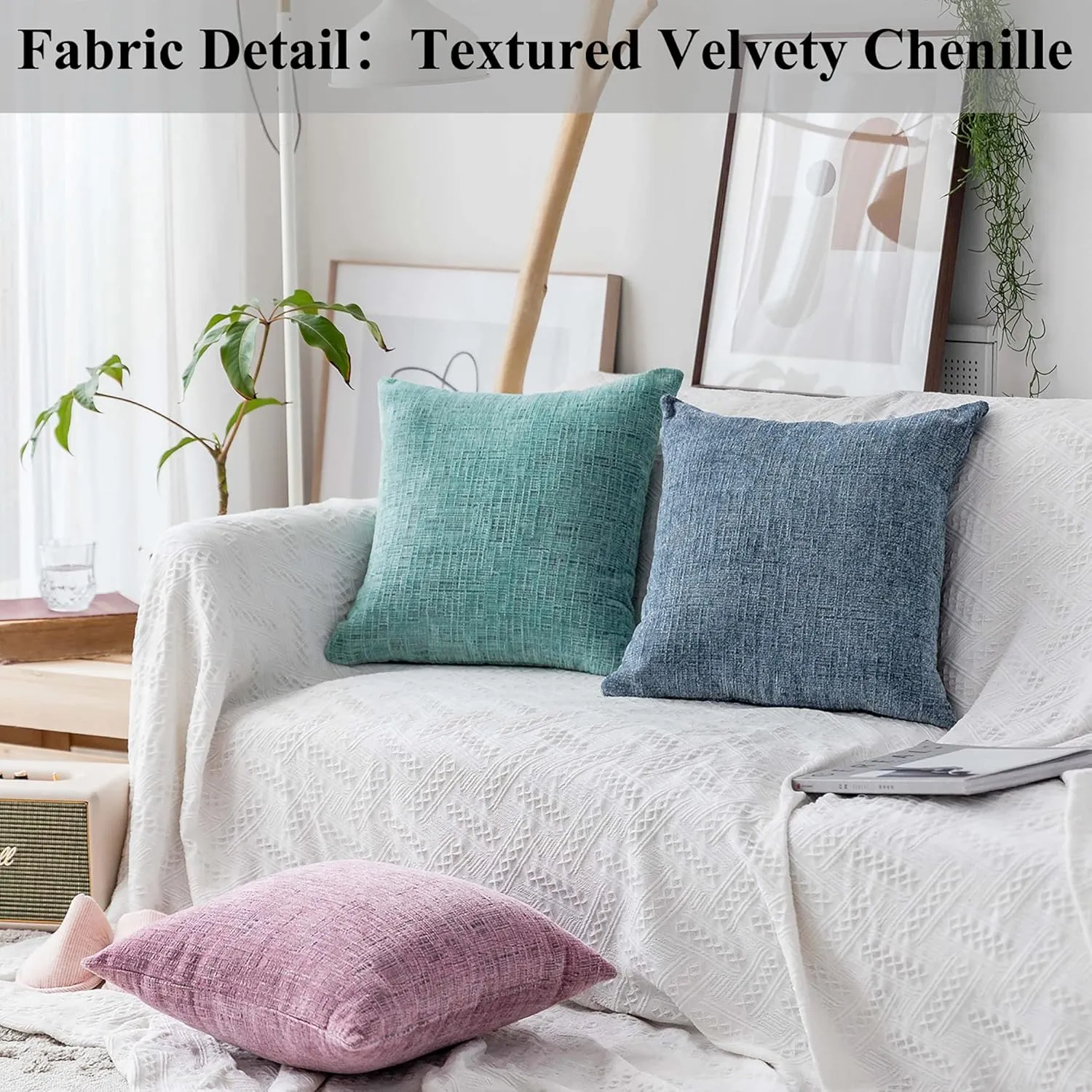 Home Brilliant Blue Throw Pillows Set of 2 Square Textured Plush Decorative Throw Pillow Covers for Bed Couch Car, Jeans Blue, 20 x 20 inch(50x50cm)