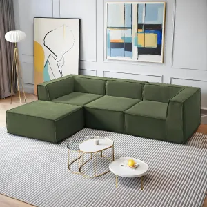 Homebox 106" 4-Piece Modular Sectional Sofa Convertible Cube Couch 2 3 4 Seat Set, L-Shape, Thick Foam No Assembly for Living Room (2xCorner 1xArmless 1xOttoman) Fabric Chenille Green
