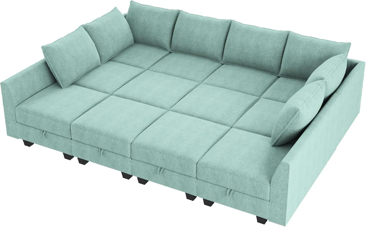 HONBAY Convertible Sleeper Sectional Sofa Bed Modular Sofa with Storage Seat Reversible Sectional Sleeper Sofa Set with Modular Sectional Couch Bed, Aqua Blue