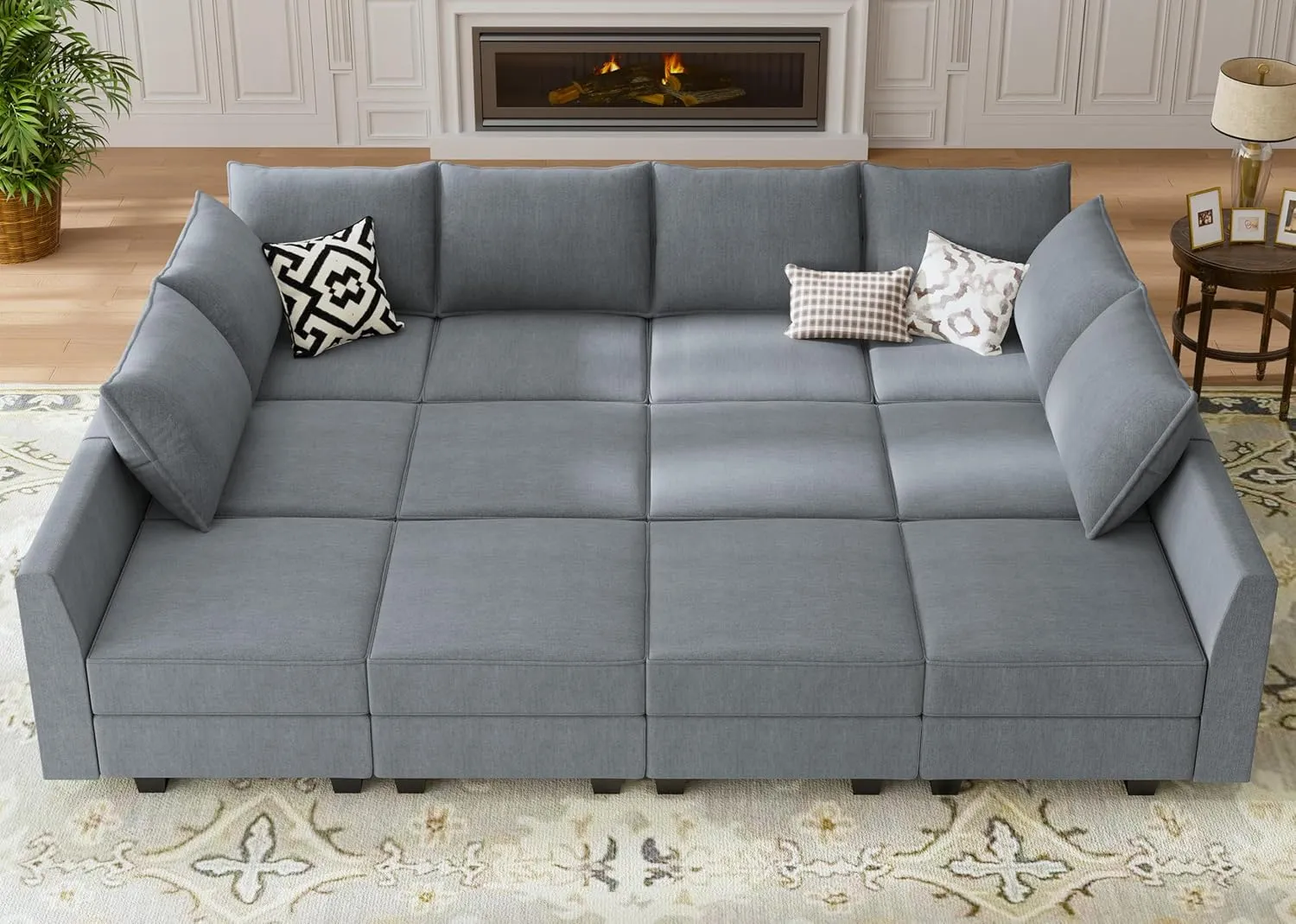 HONBAY Convertible Sleeper Sectional Sofa Bed Modular Sofa with Storage Seat Reversible Sectional Sleeper Sofa Set with Modular Sectional Couch Bed, Bluish Grey