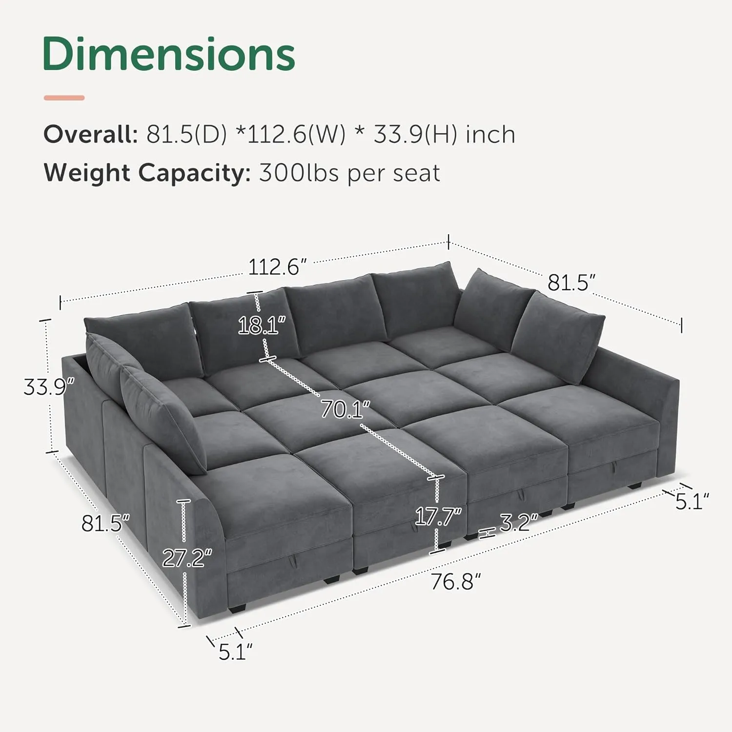 HONBAY Convertible Sleeper Sectional Sofa Bed Modular Sofa with Storage Seat Reversible Sectional Sleeper Sofa Set with Modular Sectional Couch Bed, Velvet Bluish Grey