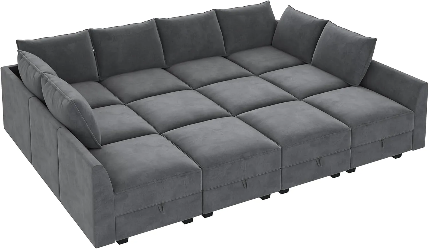 HONBAY Convertible Sleeper Sectional Sofa Bed Modular Sofa with Storage Seat Reversible Sectional Sleeper Sofa Set with Modular Sectional Couch Bed, Velvet Bluish Grey