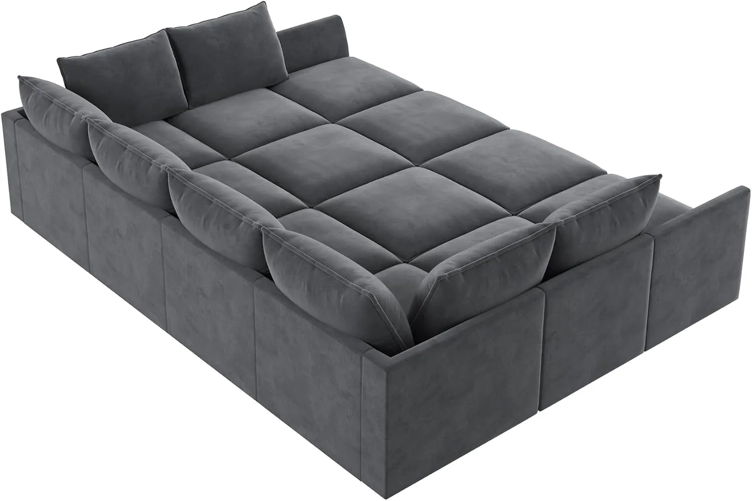 HONBAY Convertible Sleeper Sectional Sofa Bed Modular Sofa with Storage Seat Reversible Sectional Sleeper Sofa Set with Modular Sectional Couch Bed, Velvet Bluish Grey