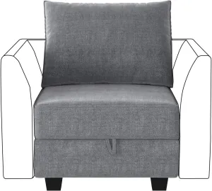 HONBAY Modern Fabric Middle Module for Modular Sofa Customizable Sectional Sofa Couch Accent Armless Chair, Grey
