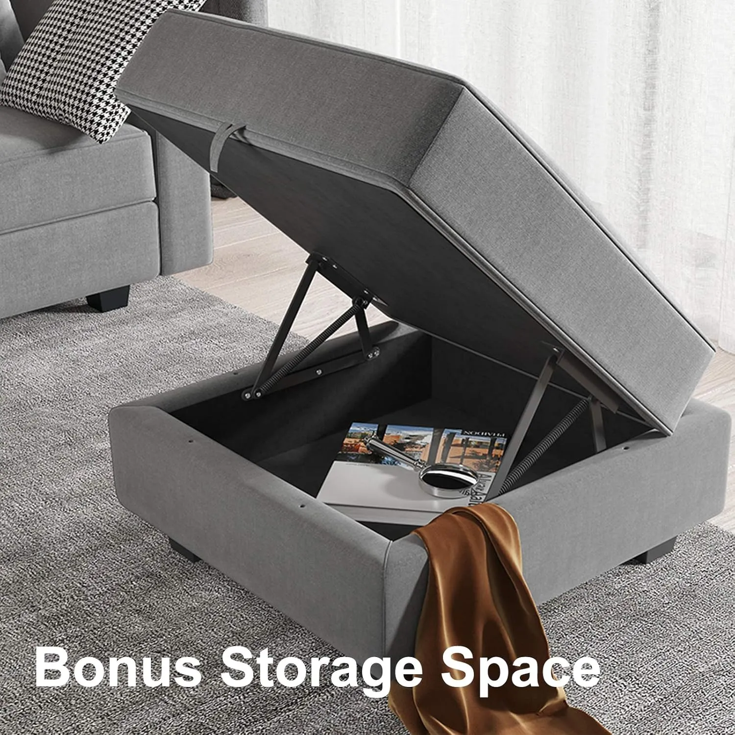 HONBAY Modern Fabric Middle Module for Modular Sofa Customizable Sectional Sofa Couch Accent Armless Chair, Grey