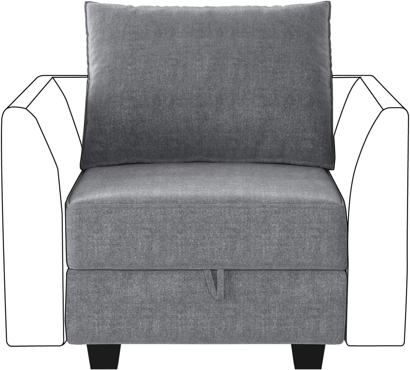 HONBAY Modern Fabric Middle Module for Modular Sofa Customizable Sectional Sofa Couch Accent Armless Chair, Grey