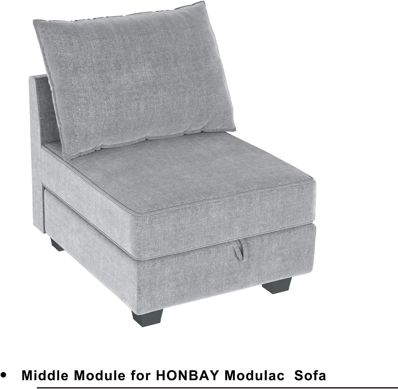 HONBAY Modern Fabric Middle Module for Modular Sofa Customizable Sectional Sofa Couch Accent Armless Chair, Grey