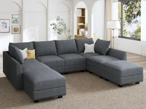 HONBAY Modular Sectional Couch U Shaped Sectional Sofa with Reversible Chaise Modular Sofa Couch with Storage Seat, Bluish Grey
