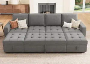 HONBAY Modular Sectional Sleeper Sofa with Pull Out Bed,U Shaped Couch with Storage Seat,Sectional Couches for Living Room,Warm Grey