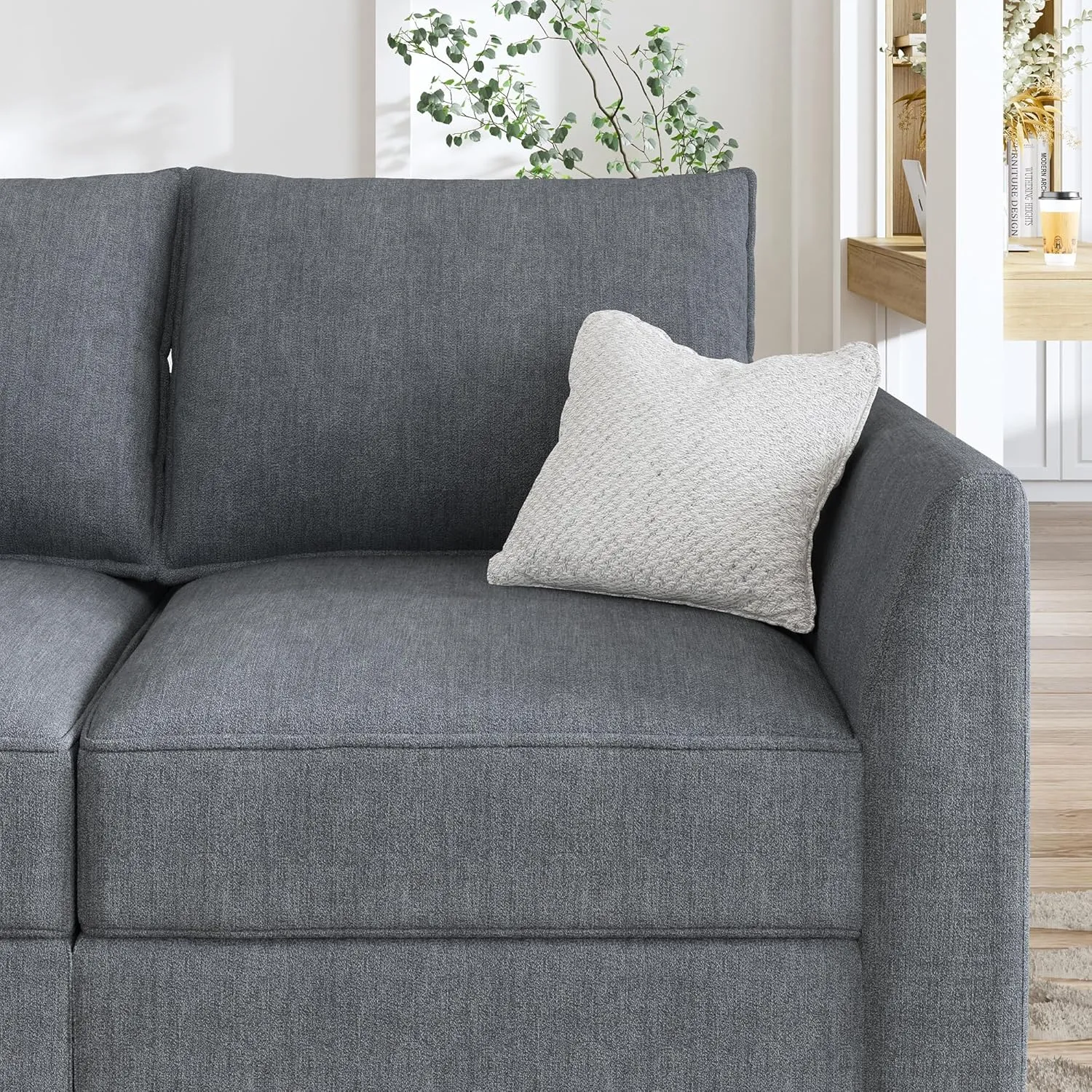 HONBAY Modular Sectional Sleeper Sofa with Storage Reversible Modular Sofa Couch Oversized Sectional Couch Bluish Grey