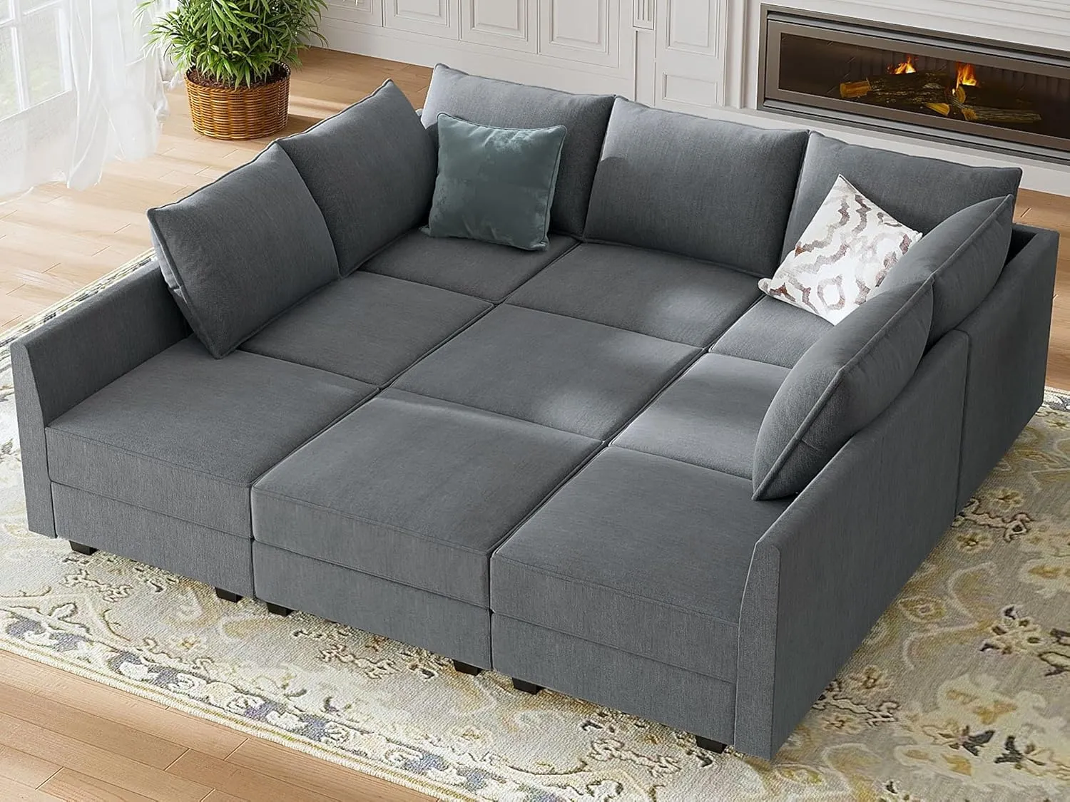 HONBAY Modular Sectional Sleeper Sofa with Storage Reversible Modular Sofa Couch Oversized Sectional Couch Bluish Grey