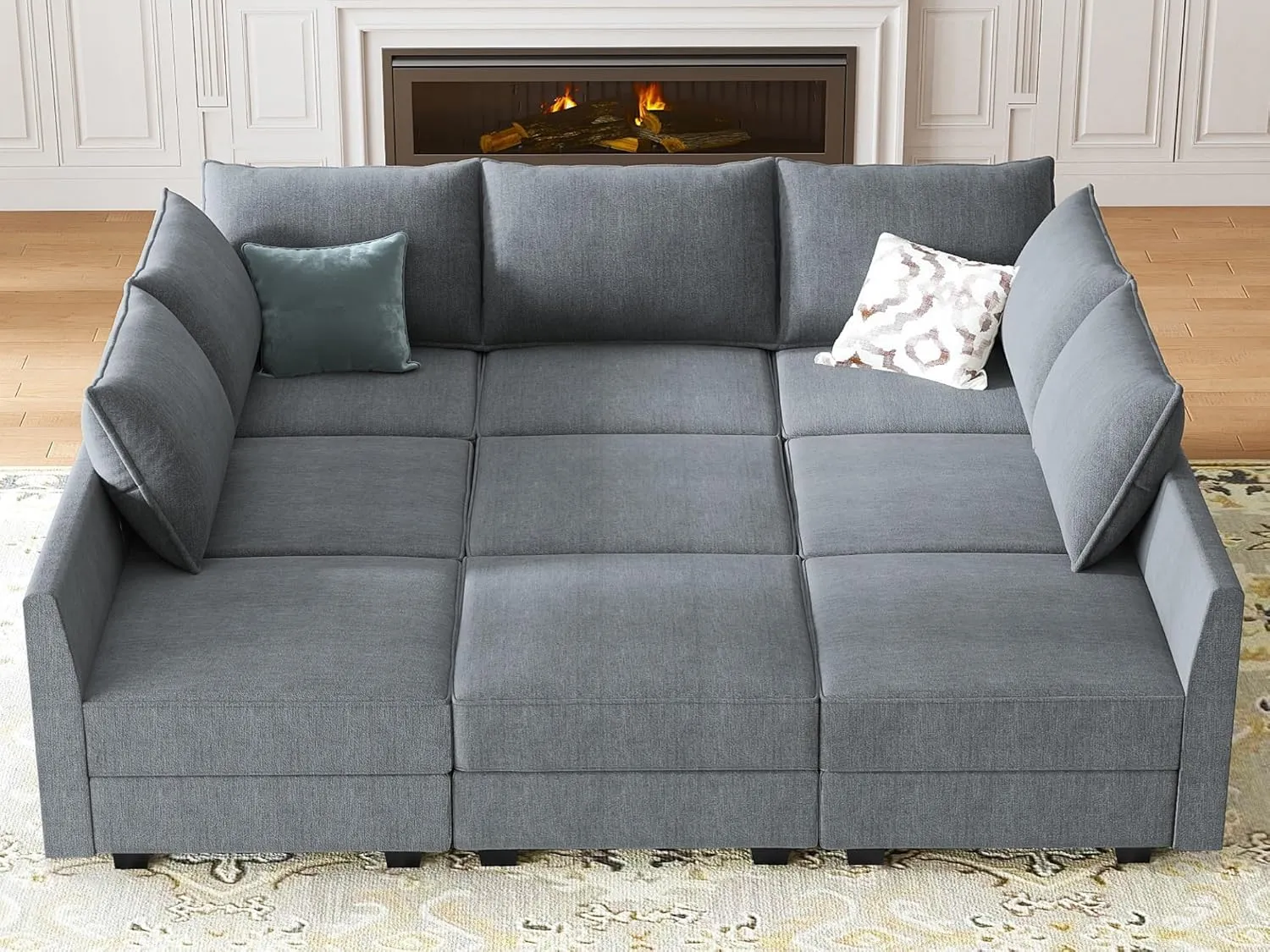 HONBAY Modular Sectional Sleeper Sofa with Storage Reversible Modular Sofa Couch Oversized Sectional Couch Bluish Grey