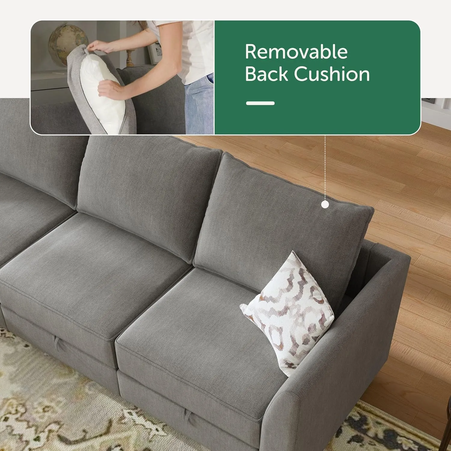 HONBAY Modular Sectional Sofa with Storage Modular Sleeper Sectional Sofa Oversized Sectional Couch for Living Room, Grey