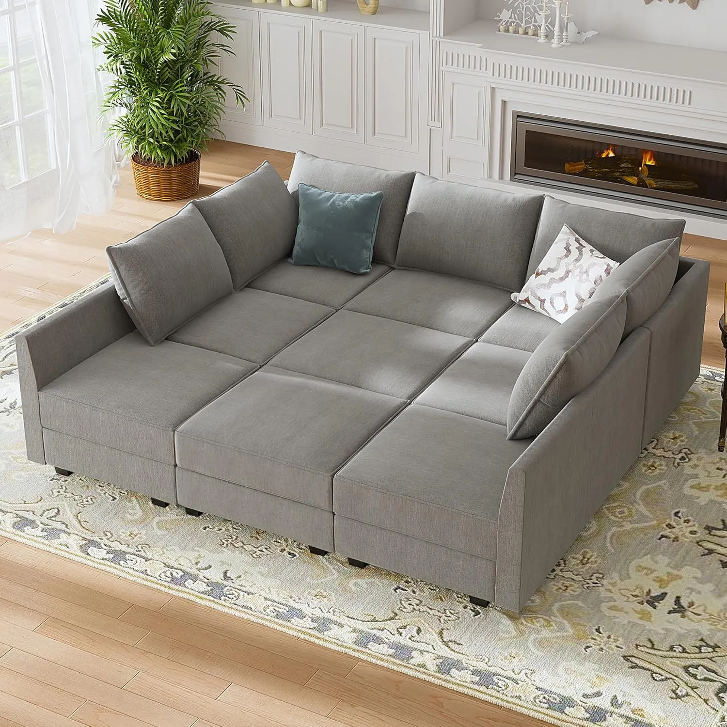 HONBAY Modular Sectional Sofa with Storage Modular Sleeper Sectional Sofa Oversized Sectional Couch for Living Room, Grey