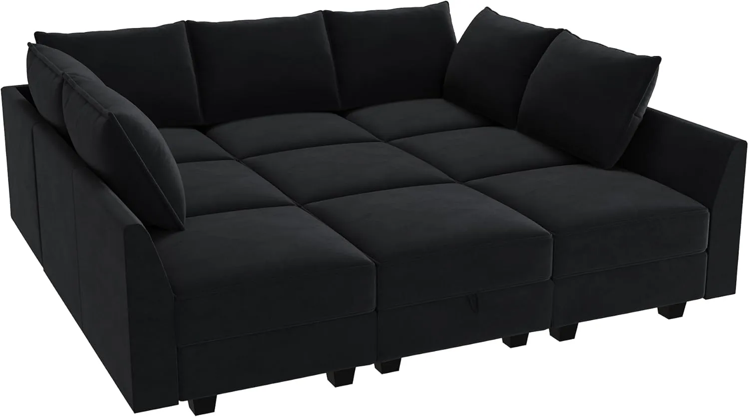 HONBAY Modular Sectional Sofa with Storage Ottoman Modular Sleeper Sectional Couches for Living Room, Black