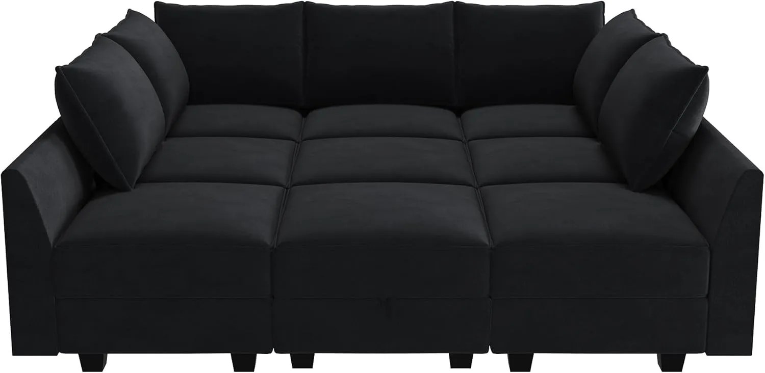 HONBAY Modular Sectional Sofa with Storage Ottoman Modular Sleeper Sectional Couches for Living Room, Black