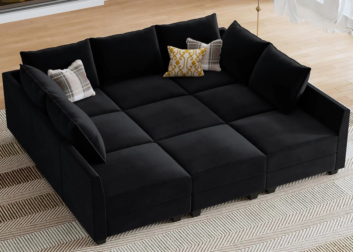HONBAY Modular Sectional Sofa with Storage Ottoman Modular Sleeper Sectional Couches for Living Room, Black