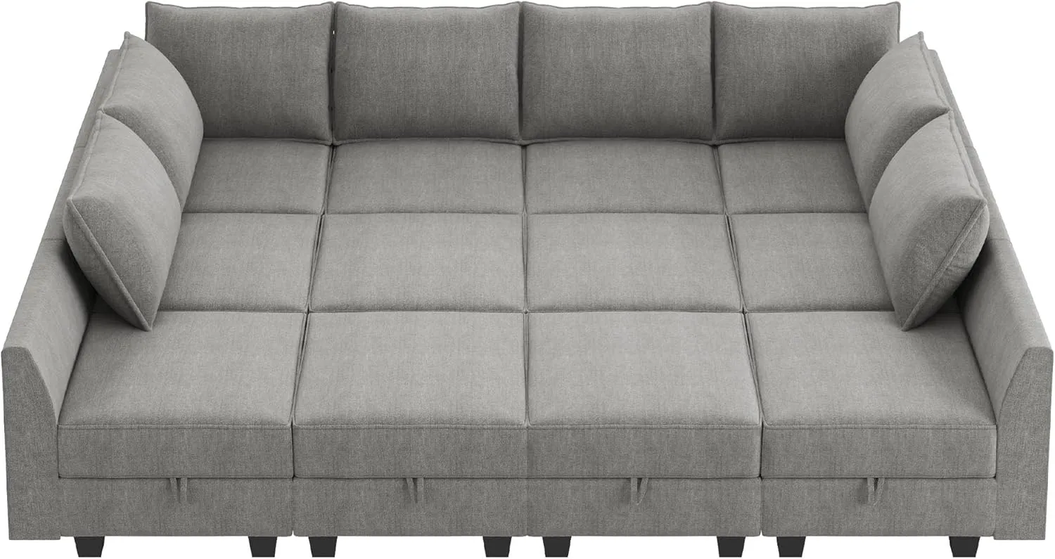 HONBAY Modular Sleeper Sectional Sofa Modular Couch with Storage Seat Reversible Sectional Sleeper Couch for Living Room, Grey