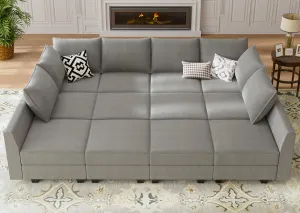 HONBAY Modular Sleeper Sectional Sofa Modular Couch with Storage Seat Reversible Sectional Sleeper Couch for Living Room, Grey