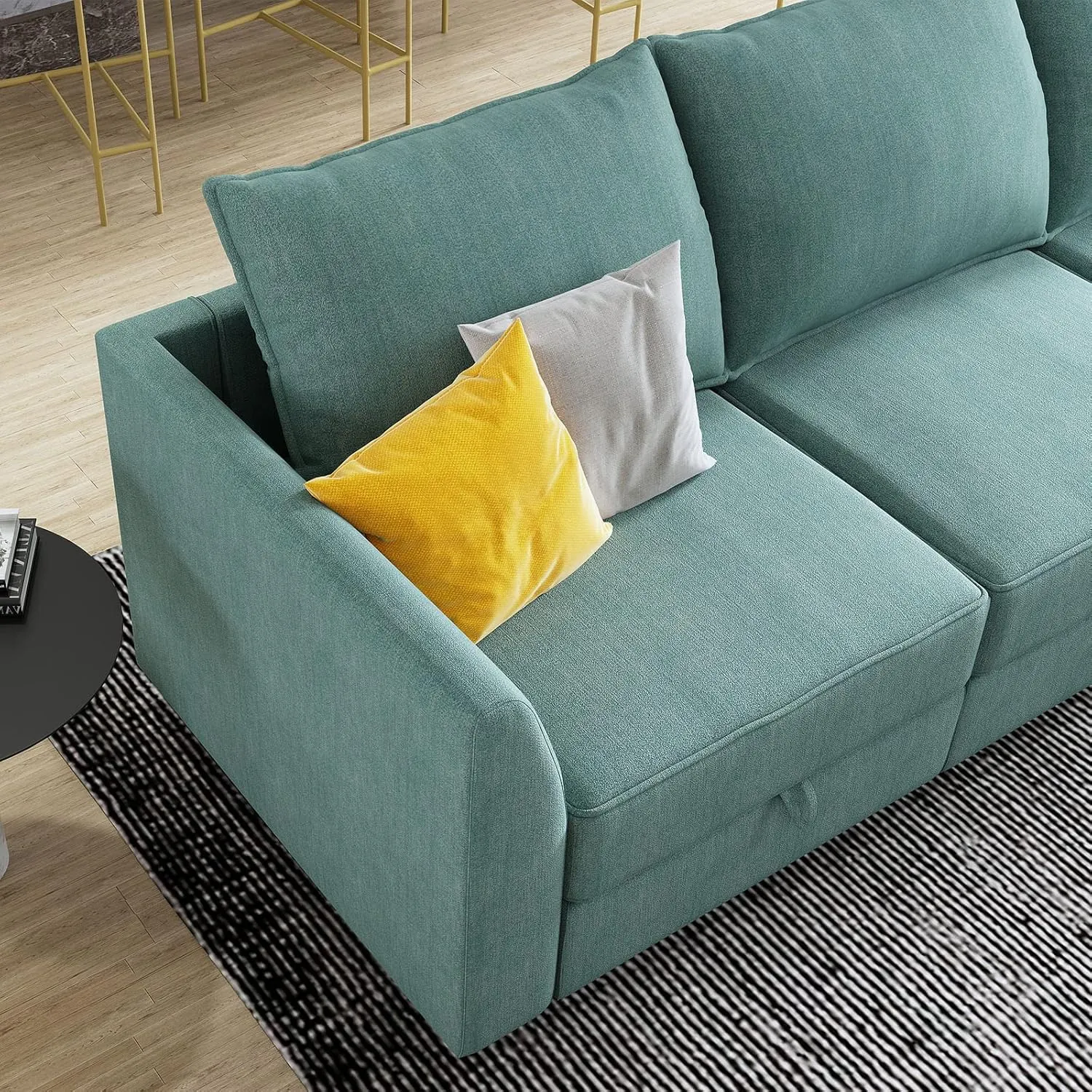 HONBAY Modular Sofa Sectional Sleeper Couch with Ottomans Reversible Sleeper Sectional Sofa Modular Couch with Storage, Aqua Blue