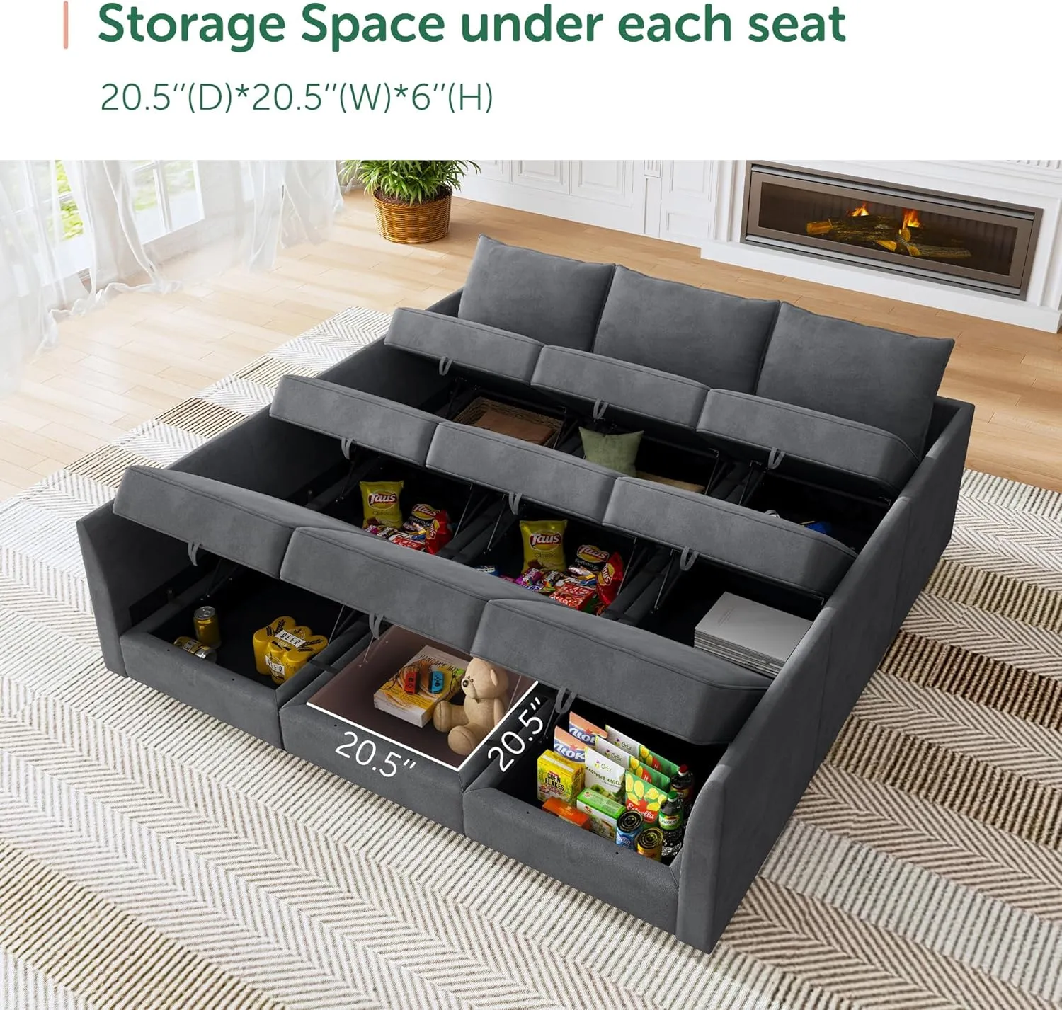 HONBAY Modular Sofa Sectional Sleeper Couch with Ottomans Reversible Sleeper Sectional Sofa Modular Couch with Storage, Velvet Bluish Grey