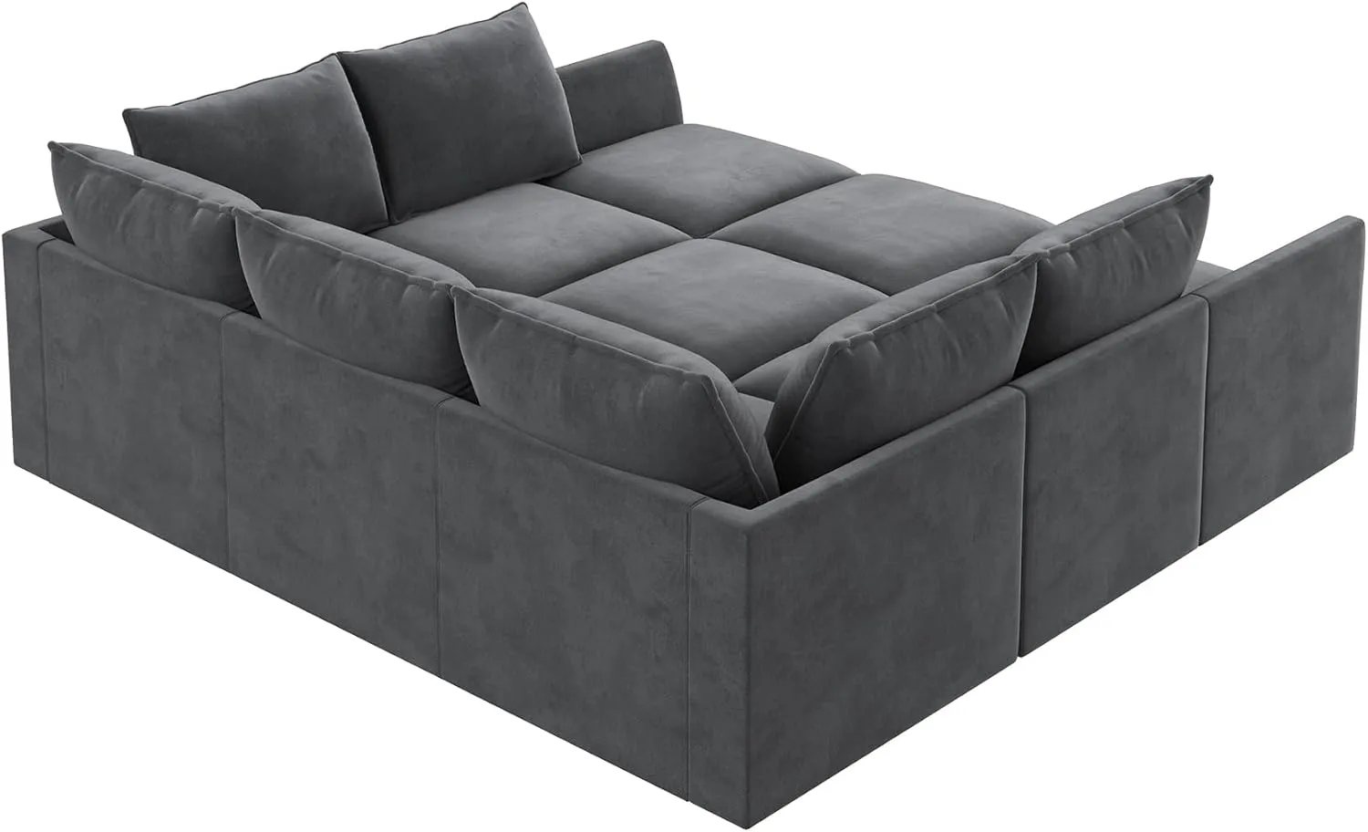 HONBAY Modular Sofa Sectional Sleeper Couch with Ottomans Reversible Sleeper Sectional Sofa Modular Couch with Storage, Velvet Bluish Grey