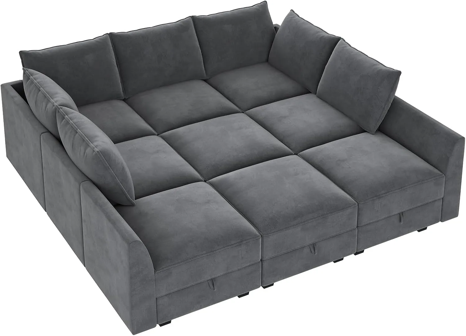 HONBAY Modular Sofa Sectional Sleeper Couch with Ottomans Reversible Sleeper Sectional Sofa Modular Couch with Storage, Velvet Bluish Grey