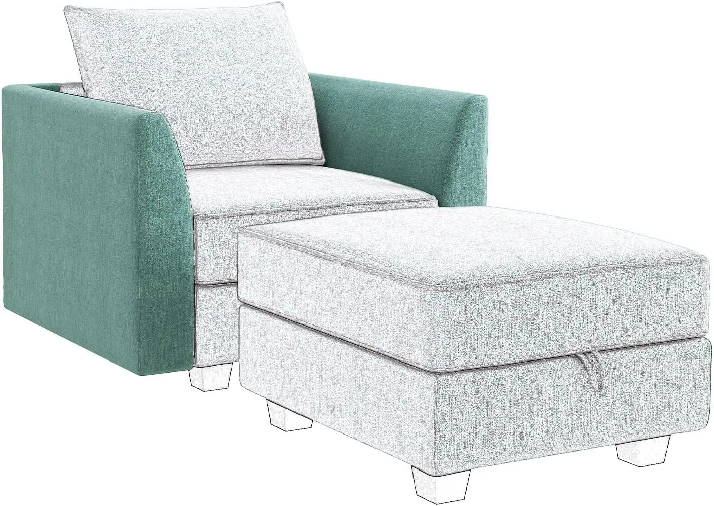 HONBAY Side Armrest Module for Modular Sofa Pair of Armrests for Sectional Modular Couch, Aqua Blue
